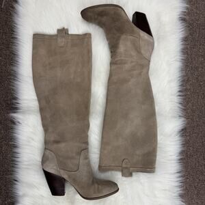 BCB Generation Knee Pull On Boots Heeled Taupe Suede Leather Size 8.5 READ!